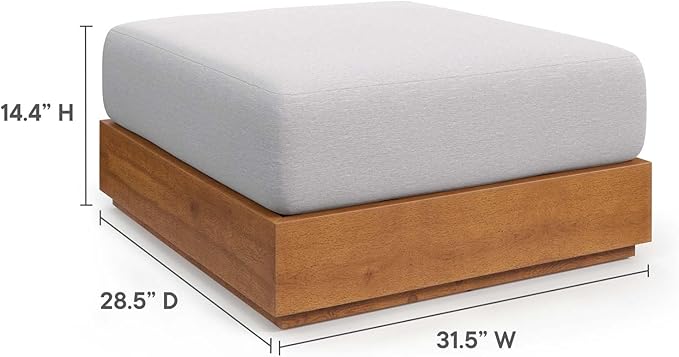 Modway Tahoe Acacia Wood Outdoor Ottoman in Natural Light Gray with Weather-Resistant Cushion - Ideal as Outdoor Footstool or Sunroom Furniture Accessory