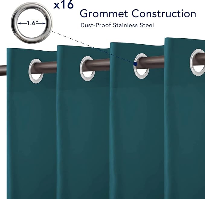 PureFit Outdoor Curtains for Patio Waterproof Weatherproof, UV Resistant Outside Curtains for Gazebo, Front Porch, Pergola, Sun Blocking Privacy Curtain, 52W x 120L inch, 1 Panel, Teal