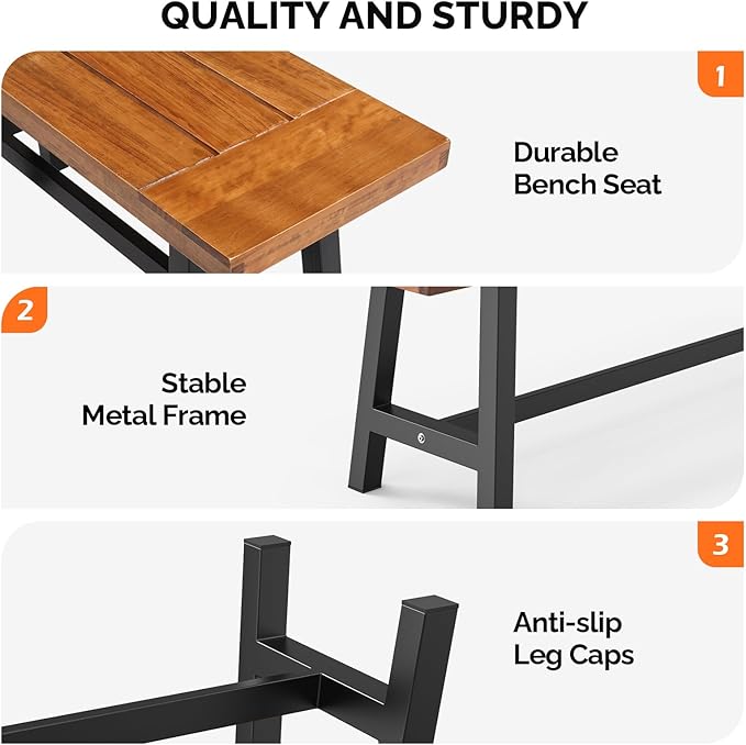 VINGLI Outdoor Bench with Metal Legs Rustic, Wood Dining Bench Indoor Outdoor Porch Benches for Yard Garden Dining (40in)