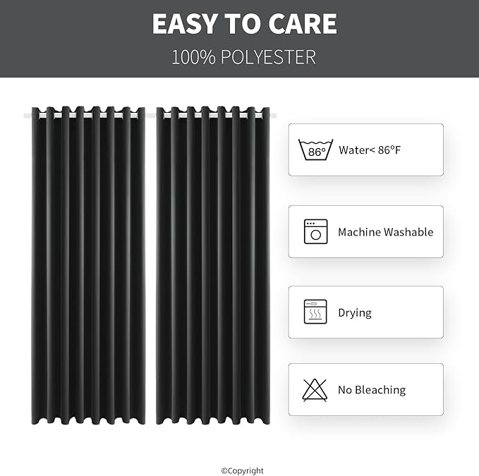 Waterproof Outdoor Curtain W105 x L108 - Grommet Top Sunlight Blocking Window Treatment Drapes Blackout Curtains for Home Bedroom Living Room Outdoor Patio Porch Pergola, Dark Gray, 2 Panels