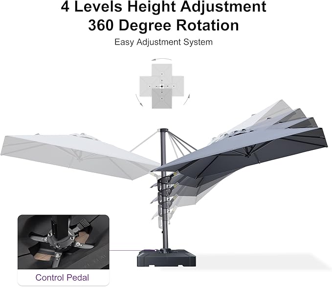 PURPLE LEAF 8' X 8' Patio Umbrella for Pool 7' High Offset Outdoor Cantilever Umbrella Swimming Pool Umbrella with 360°Rotation for Poolside Light Grey