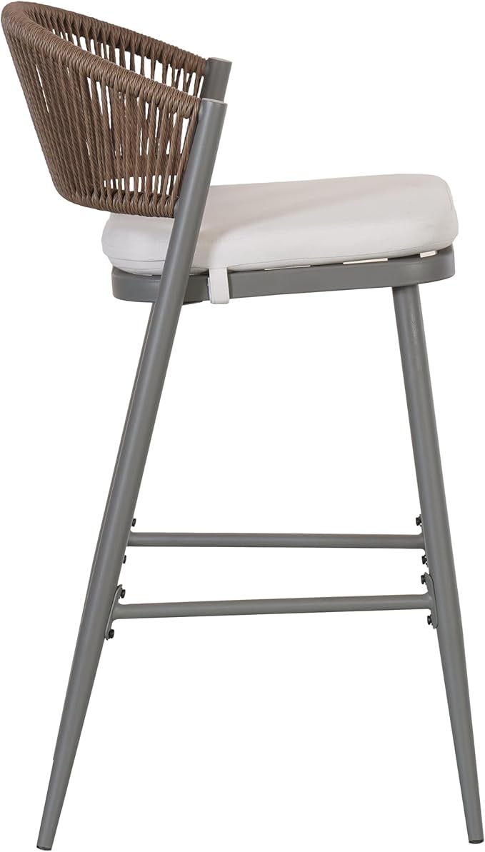 Christopher Knight Home Hearth 30.25" H Patio Barstools Set of 2, Woven Wicker Counter Stool, PE Rattan Scallop-Shaped Backrest Bar Chair, Metal Frame Barstool for Backyard Balcony Garden, Gray