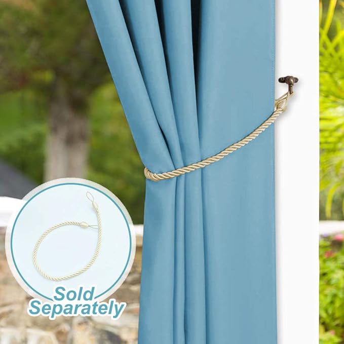 NICETOWN Sunlight Blocking Teal Blue Outdoor Curtain 95" L for Patio Waterproof, Thermal Insulated Stainless Steel Grommet Outdoor Indoor Window Curtain/Drape for Porch, 1 Panel, 52" W