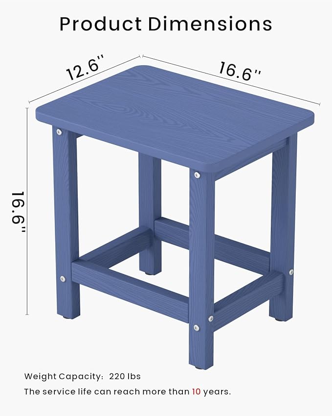 Weatherproof Outdoor Side Table, HDPE Small Outdoor Table for Adirondack, 16.6-Inch Patio Square End Tables for Garden, Backyard, Porch, Deck, Balcony, Poolside (Navy Blue)