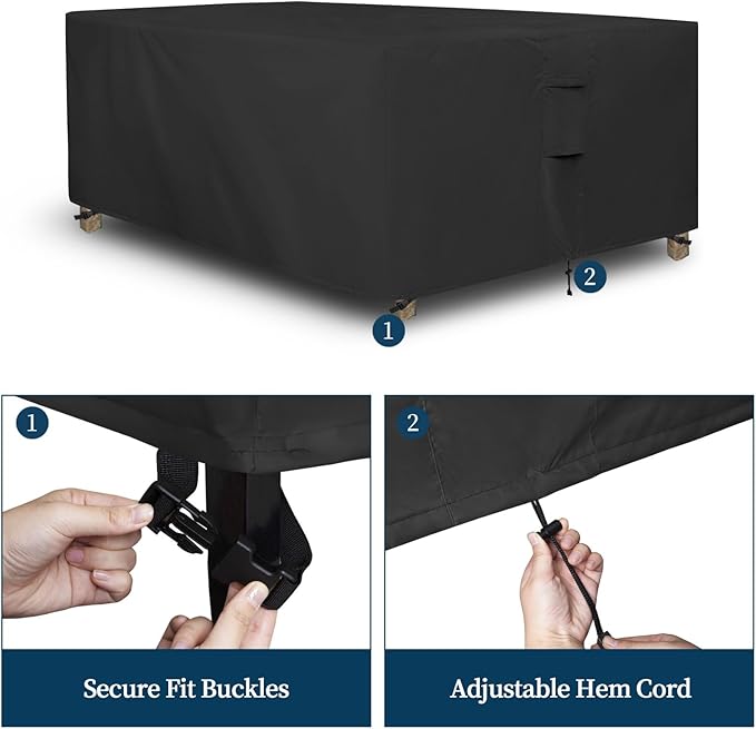 Easy-Going Rectangle Patio Furniture Cover Waterproof Outdoor Dining Table and Chair Cover Anti-UV Outside Sectional Sofa Set Covers (111"L x 74"W x 28"H, Black)