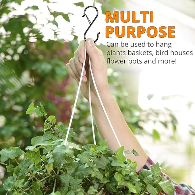 8 Pack S Hooks for Hanging, 3.5 inch Heavy Duty Metal S Hooks with Safety Buckle S Shaped Hooks Pot Rack Closet Hooks for Hanging Plants, Clothes, Kitchen Utensil, Pots, Pans, Bags (Black)