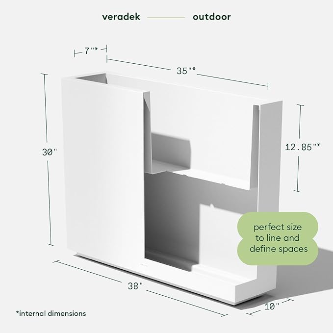 Veradek Span Plastic Box Series Planter - Tall Rectangular, White, All-Weather Resistant, Removable Insert Bucket, Modern Design, Indoor/Outdoor Use