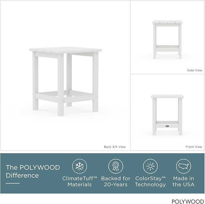 POLYWOOD Long Island 18" Side Table, White