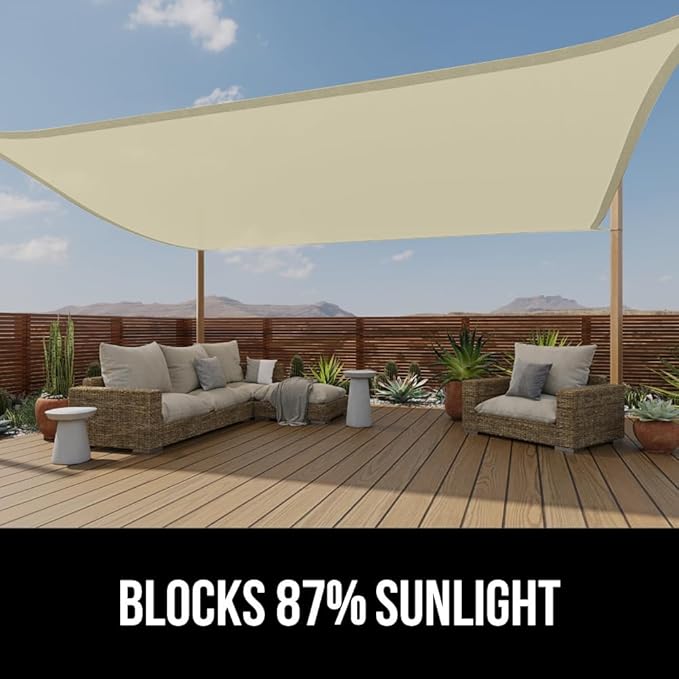 GORILLA GRIP Heavy Duty Sun Shade, UV Protection Fade Tear and Rust Resistant Rectangle Sunshade Canopy, Curved Edges Blocks Sunlight, Breathable Sail, Outdoor Patio, Lawn Garden, 6x10 FT Butter Cream
