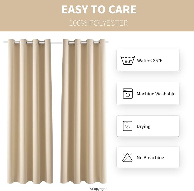 Outdoor Indoor Curtains W52 x L108 for Patio - Weather-resistant Window Panels Privacy Protect Grommet Top Thermal Insulated Home Curtain for Porch Garden Hot Tub Area (Beige, 2 Panels)