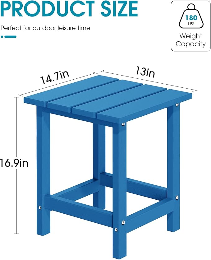 MUCHENGHY Adirondack Outdoor Side Table, 14.7" Patio Side Table Weather Resistant, HDPE Outdoor End Tables for Patio, Navy Blue