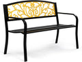VINGLI Outdoor Bench for Patio Metal Garden Bench w/PVC Back Pattern, Black Park Benches Front Porch Benches for Yard Lawn Decor Deck Entryway (Yellow&Black)