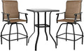 LEVELEVE Patio Bar Set 3pcs Swivel Bar Stools Outdoor Bistro Textilene Furniture Stability All-Weather Set with Height Table (3, Dark Brown Fabric)