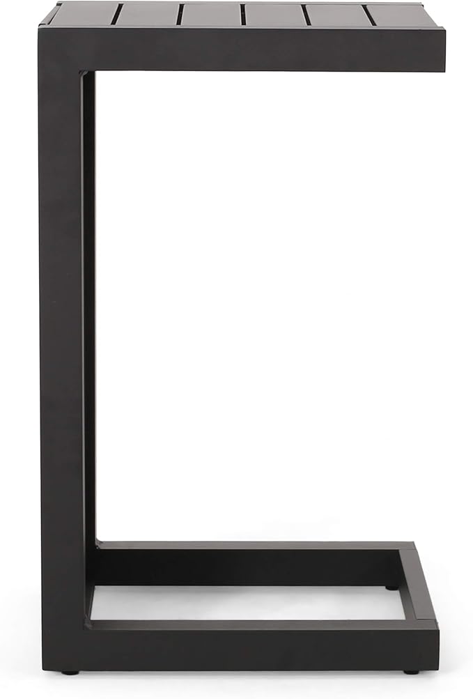 Christopher Knight Home Jesse Coral Outdoor Modern Aluminum C-Shaped End Table, Matte Black