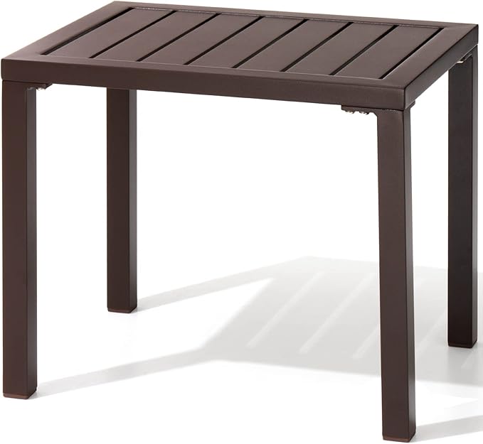 Crestlive Products Outdoor Side Table,Aluminum Rectangular Side/End Table, Small Patio Coffee Bistro Table for Outdoor Indoor (Brown)