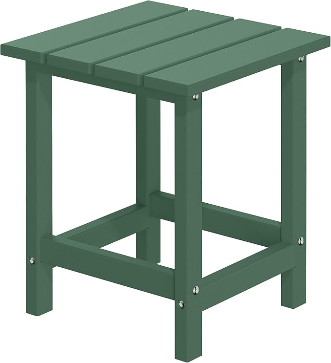 MUCHENGHY Adirondack Outdoor Side Table, 14.7" Patio Side Table Weather Resistant, HDPE Outdoor End Tables for Patio, Green