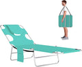 Outsunny Chaise Lounge Chair Outdoor with Face Arm Hole, 5-Position Reclining Face Down Tanning Chair with Carry Strap, Side Pocket, Portable Folding Bed Cot for Patio Beach Pool, Light Green