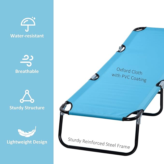 Outsunny Folding Chaise Lounge Pool Chairs, Outdoor Sun Tanning Chairs with 5-Level Reclining Back, Steel Frame for Beach, Yard, Patio, Sky Blue
