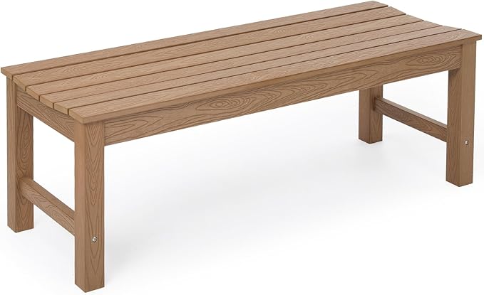 Stoog Outdoor Bench, 2-Person Patio Backless Bench with 800 lbs Weight Capacity, All-Weather HIPS Garden Bench, Enteyway Bench, Never Rot or Fade, Teak
