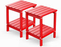 GREENVINES Adirondack-Outdoor-Side-Table | Set of 2 | 14 x 13 Inches | HDPE Plastic | All Weather | Red | Outside End Tables | Storage Shelf | for Patio Porch Backyard Indoor