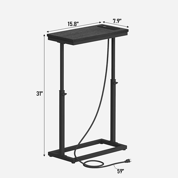 TUTOTAK End Table with Charging Station, Side Table, Tall Couch Table, Sofa Table, Living Room, Bedroom,Black TB01BK084