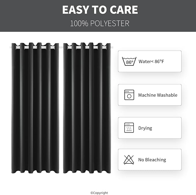 DIVA EN CAMINO DEC Outdoor Patio Curtain Waterproof Darkening Thermal Insulated Indoor Curtains for Bedroom, Porch, Living Room, Pergola, Cabana, W84 x L95, Dark Gray, Set of 2 Panels