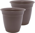 The HC Companies 12 Inch Eclipse Round Planter Pots with Drainage Holes & Attached Saucer, Lightweight UV-Resistant Plastic Indoor & Outdoor Planters, 2-Pack Flower Pots, Garden Home Decor, Cappuccino
