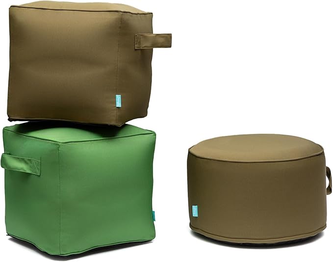 QILLOWAY Indoor/Outdoor Inflatable Stool,Round Ottoman,All Weather Foot Rest for Camping or Home,Sage