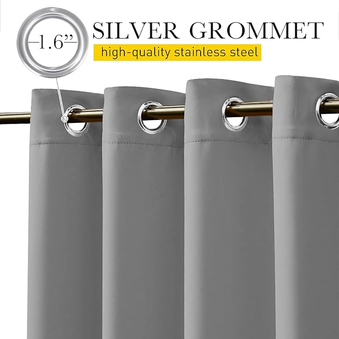 NICETOWN 2 Panels Weighted Outdoor Curtains for Patio Waterproof, Thermal Insulated Grommet & Back Tab on Top & Bottom Windproof Sun Blocking Draperies for Gazebo with Rope, Silver Grey, W66 x L84