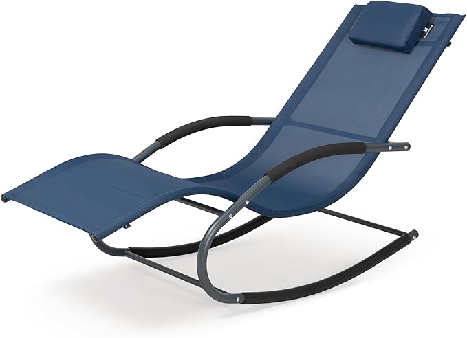 Outdoor Lounge Chair with Pillow, Chaise Lounge Chair for Patio, Lawn, Pool, Navy Blue