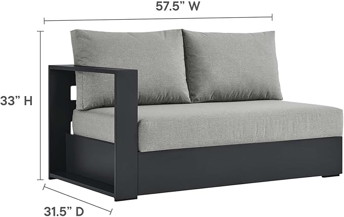 Modway Tahoe Modular Aluminum 2-Piece Outdoor Patio Furniture Gray, Right-Facing Sectional Sofa Set with Weather-Resistant Cushions, Ideal for Deck, Backyard, Poolside