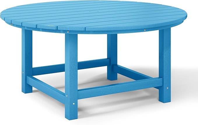 WestinTrends Malibu Low Outdoor HDPE Round Patio Coffee Table, Pacific Blue