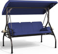 Oakcloud 3-Seat Outdoor Porch Swing with Adjustable Canopy, Large Converting Swing Chair, Patio Swing Glider with Pillows & Thick Cushions for Poolside Balcony Backyard (Blue)