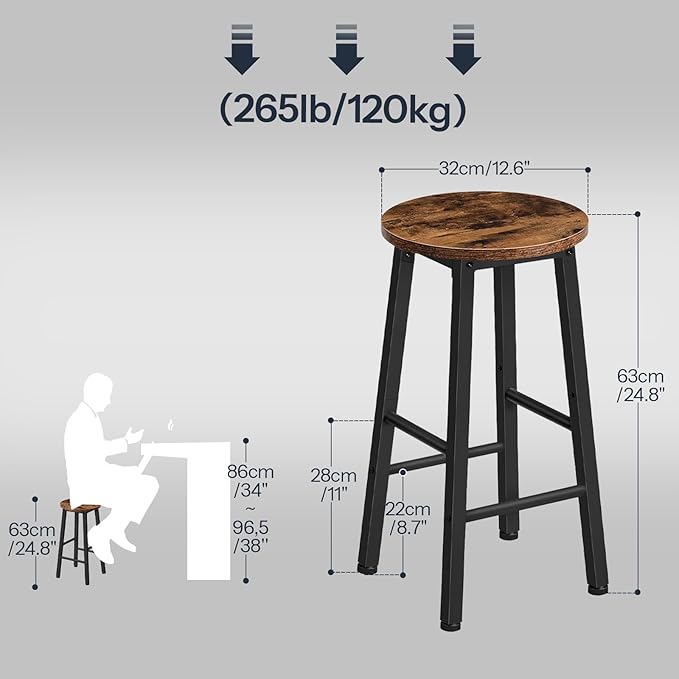 HOOBRO Bar Stools, Barstools Set of 4,Counter Height Barstools, 24.8" Bar Stools for Kitchen Island, Industrial Bar Chairs, for Dining Room, Kitchen, Bar, Rustic Brown and Black BF07BYP401G1