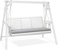 VINGLI 5 FT Outdoor Porch Swing with Frame, Patio Hanging Swing & Stand with Extra Cushions Heavy Duty 880 LBS for Yard, Garden, Pool, Deck, White