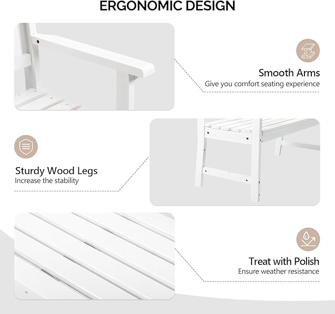 VINGLI 47" Outdoor Wood Bench, All Weather Outdoor Wooden Patio Garden Bench, Outside Loveseat 660lbs Capacity for Front Porch Park Entryway (White)