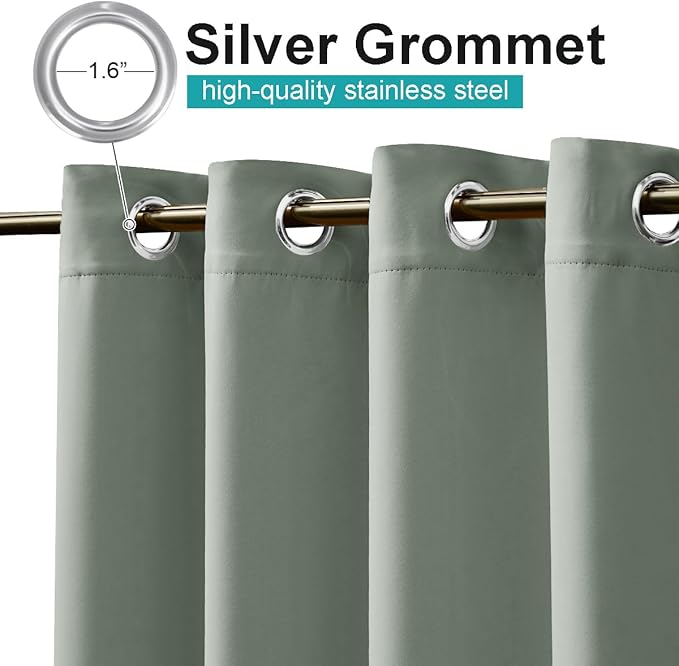 NICETOWN Patio Curtains for Outdoor Waterproof, Rustproof Grommet Thermal Insulated Room Darkening Indoor Outdoor Drapes Privacy for Balcony/Pergola, W52 x L108, Sage Green, 1 Panel