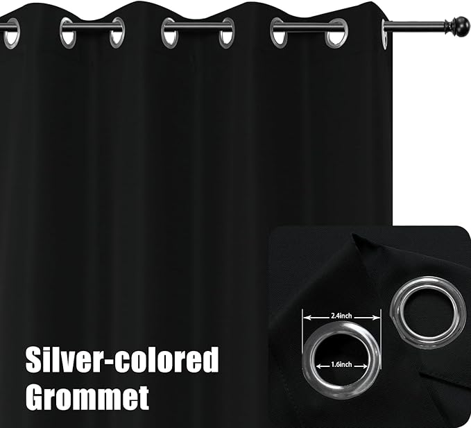 BONZER Outdoor Waterproof Curtains for Patio Extra Wide Grommet Light Filtering Outside Curtains for Gazebo, Porch, Pergola, Pavilion, 1 Panel, 150W x 95L inch, Black