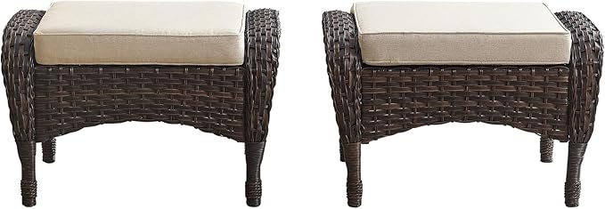 Belord Outdoor Ottomans for Patio Foot Rest - 25 Inch PE Wicker Foot Stool Set of 2 with Removable Cushions for Patio Furniture Sets,All Weather Rattan Ottoman for Balcony Deck Backyard Brown