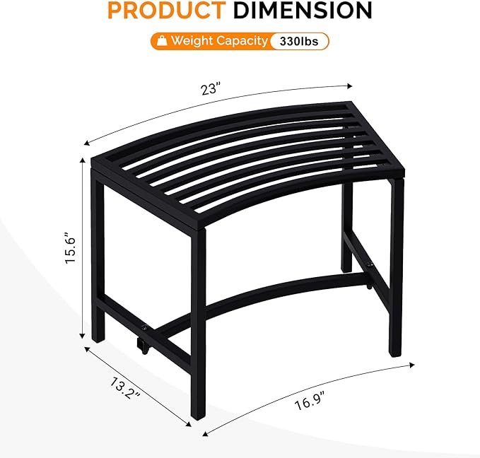 VINGLI Outdoor Metal Curved Bench, Weatherproof Fire Pit Bench Set of 4, Heavy Duty Steel Backless Benches, Metal Outside Seating for Garden, Patio, Plant Stand and Holder