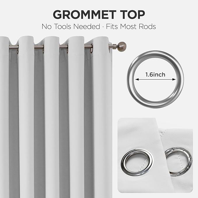 Joydeco Blackout Patio Sliding Door Curtains 84 Inches Long, Grommet Privacy Room Divider Curtains, Extra Wide Thermal Blackout Drapes for Bedroom Living Room (Greyish White, 60Wx84L, 1 Panel)