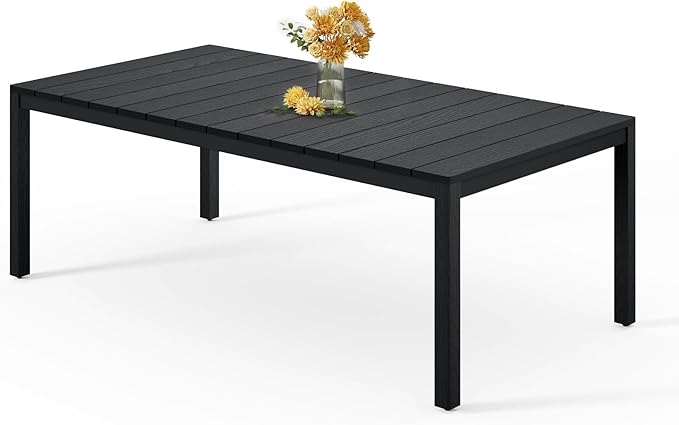 Stoog All-Weather Patio Dining Table for 6, 63" Waterproof HIPS Material Dining Table with Umbrella Hole, Never Rot or Fade, Black