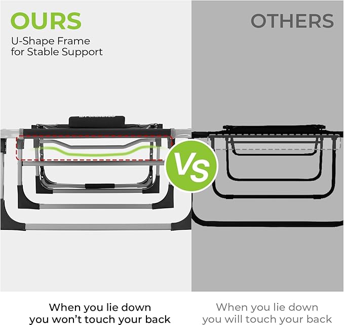 FUNDANGO Oversize Lounge Chair Outdoor, 300 lbs Large Camping Cots for Adults Heavy Duty Extra Wide Sturdy with Pillow for Outside Patio Beach Pool