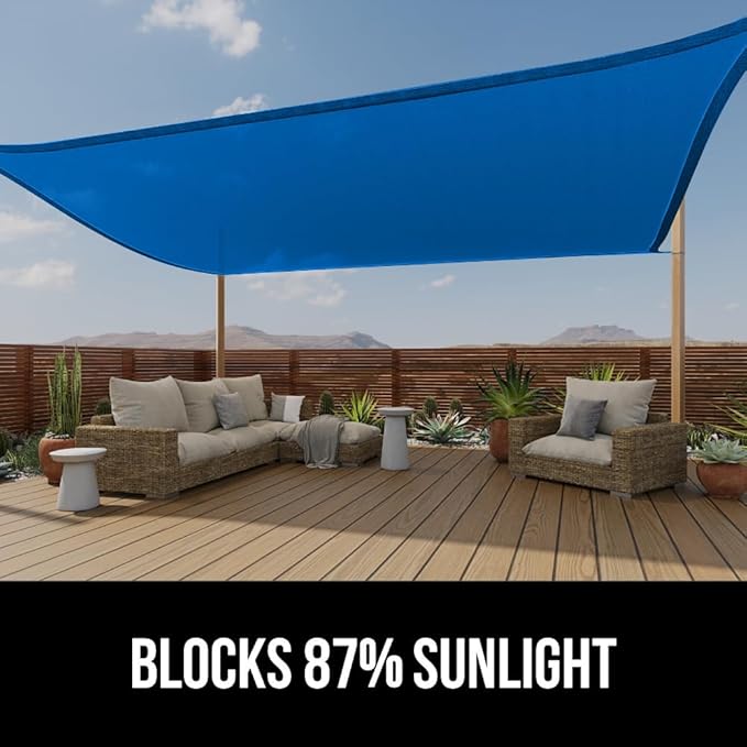 GORILLA GRIP Heavy Duty Sun Shade, UV Protection Fade Tear and Rust Resistant Rectangle Sunshade Canopy, Curved Edges Blocks Sunlight, Breathable Sail, Outdoor Patio, Lawn Garden, 6x10 FT Blue