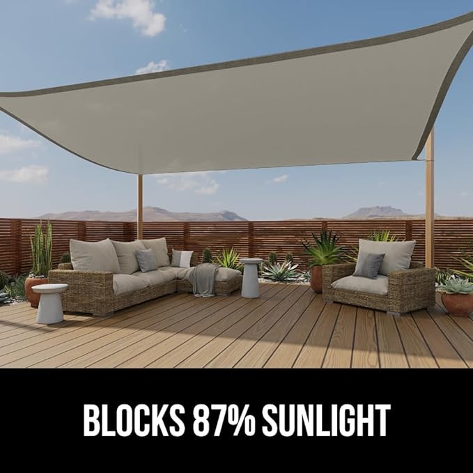 GORILLA GRIP Heavy Duty Sun Shade, UV Protection Fade Tear and Rust Resistant Rectangle Sunshade Canopy, Curved Edges Blocks Sunlight, Breathable Sail, Outdoor Patio, Lawn Garden, 12x12x12, Graphite