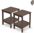 GREENVINES Adirondack-Outdoor-Side-Table | Set of 2 | Wood Grain | 14 x 13 Inches | HDPE Plastic | All Weather | Dark Brown | Outside End Tables | Storage Shelf | for Patio