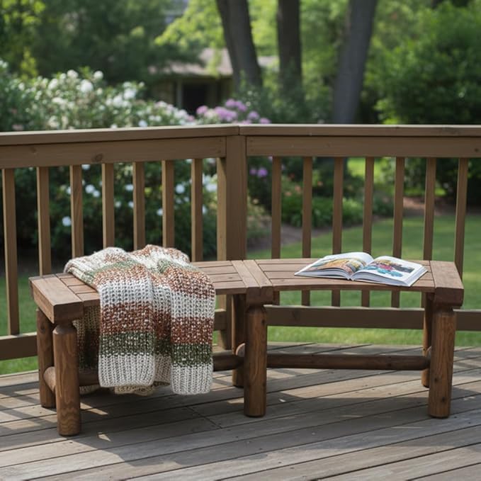 FORTUNO Outdoor Wooden Curved Backless Porch Bench Rustic Style Cedar/Fir Wood Log Fire Pit Bench for Patio Garden Deck and Backyard, 40"-54.7" W×13" D×16.5" H, Mocha