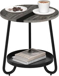 2 Tier Coffee Table in Living Room, Industrial Style Round Coffee Table with Metal Tray, Wood Small Outdoor Coffee Table for Bedroom Balcony Patio, Gray