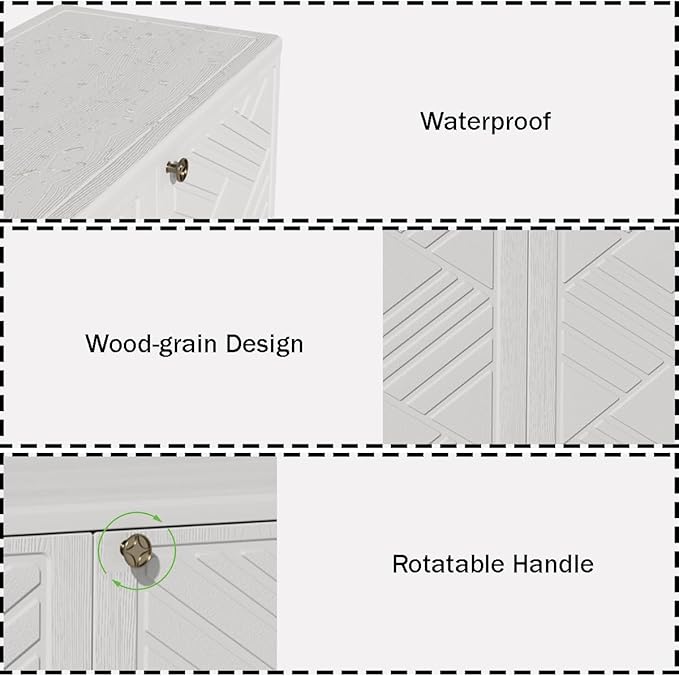 Outdoor/Indoor Storage Box,Resin and Plastic Storage Cabinet Waterproof,Outdoor Cabinet for Patio/Garden/Balcony/Backyard/All Room (with 2 Shelves)-White