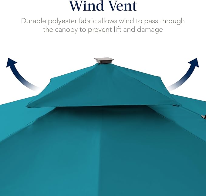Best Choice Products 12x12ft LED Cantilever Patio Umbrella w/Base Included & 360° Rotation, Large Solar Offset Hanging Outdoor Sun Shade for Deck, Backyard Table w/Stand & Lights – Cerulean